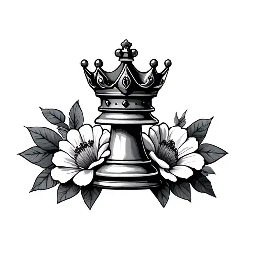 King Chess Piece With Crown Surrounded By Bold Flowers