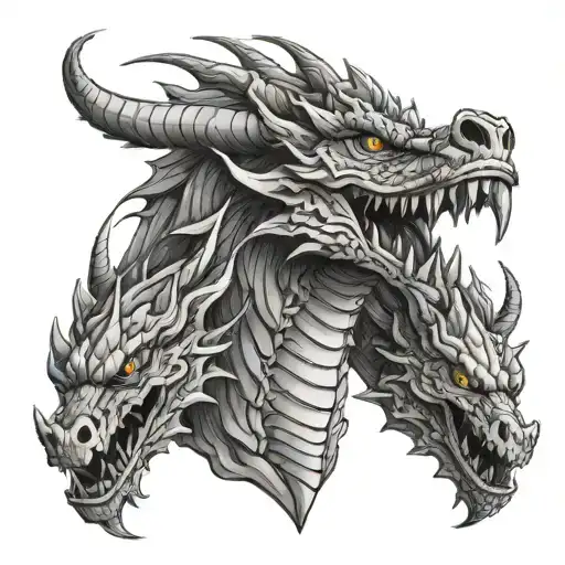Dragon 3 Head Tattoo Design Featuring