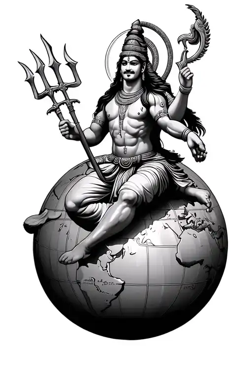 Shiv Ji Landing On Globe With Trishul Trident