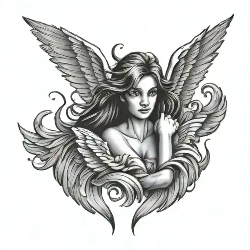 Angel Girl Protected Wings Flying