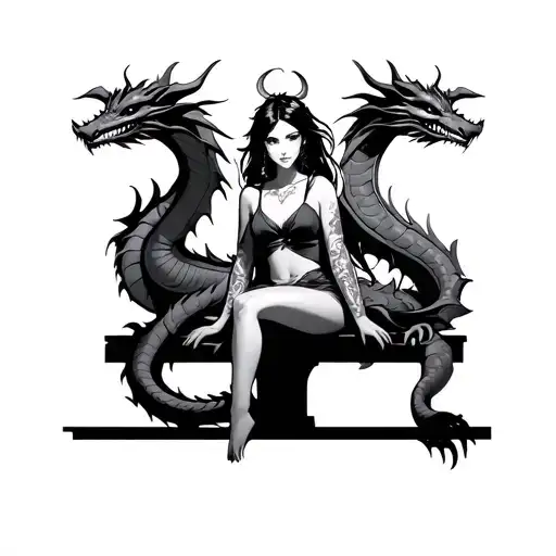 Dragon Around Pillar Gaurding Girl Sitting