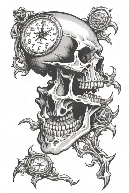 Skull With Clock In Mouth Wide Open