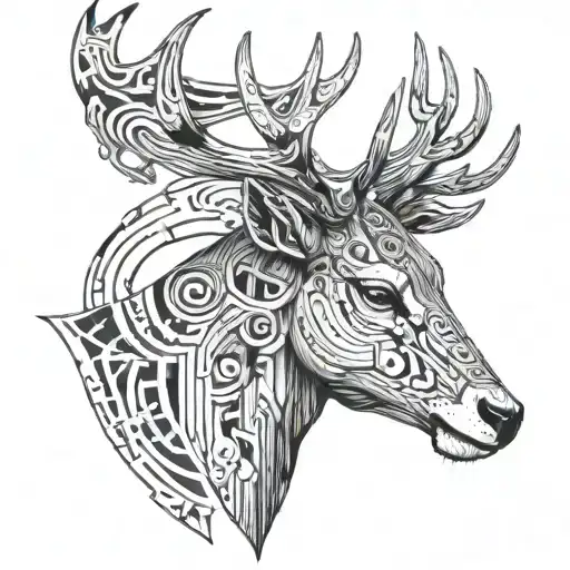 Deer Made With Motherboard Traces Neck Tatoo