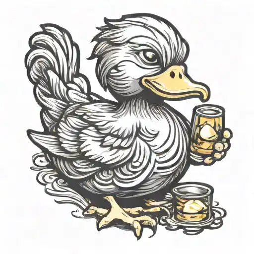 Rubber Duck Holding A Chicken Wing And Shot Glass