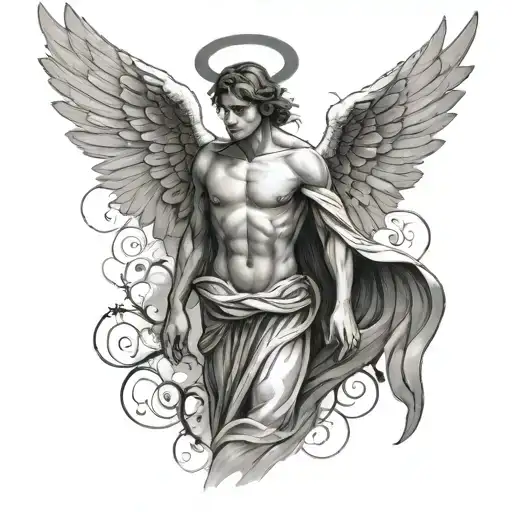 Dark Ink Realistic Male Angel With Wings