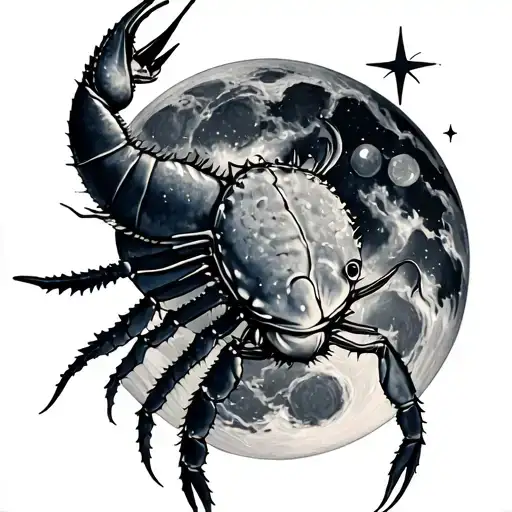 Luna And Stars With Cangrejo Cancer Sign