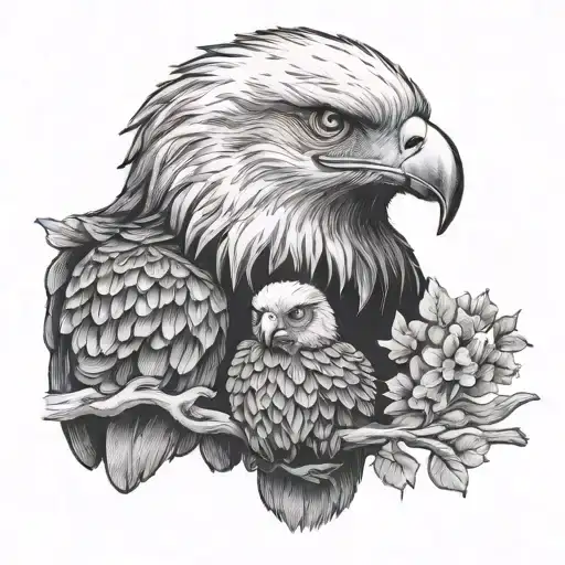 Eagle And Grandpa With Grandson Holding Hands