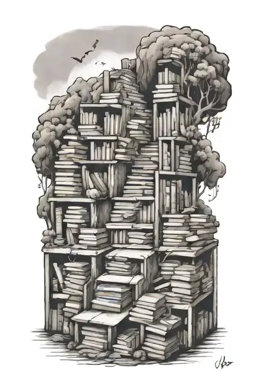 Staircase Of Books Going Up A Mountain
