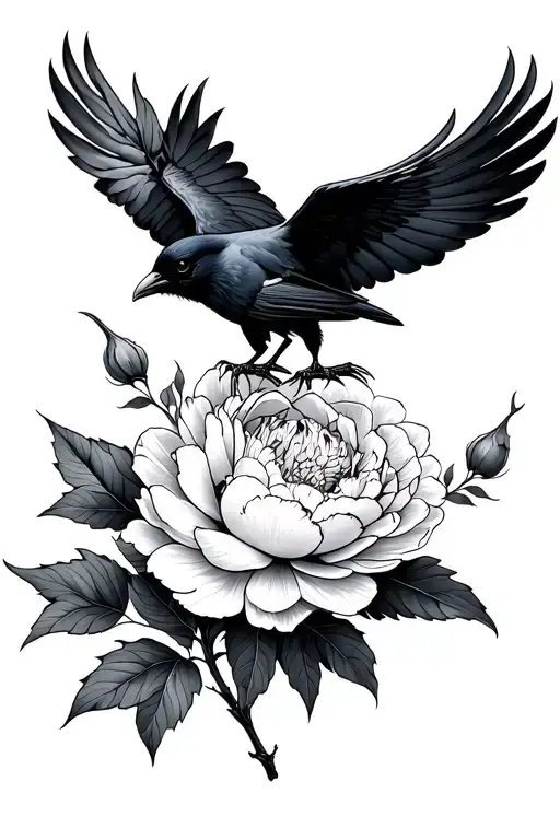 Flying Crow Peony Intertwined Within