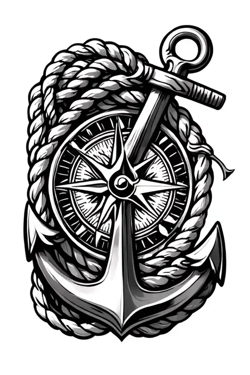 Anchor With Rope And Compass Arm Band With Tribal Background