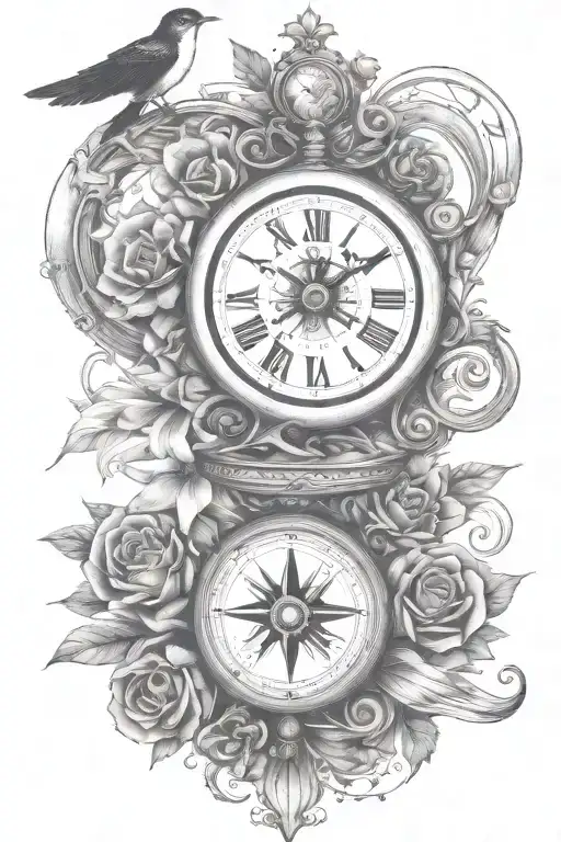 Wisdom Courage Clock Compass Rose Clean Lines Swallow Waiting For Love Follow Your Own Path