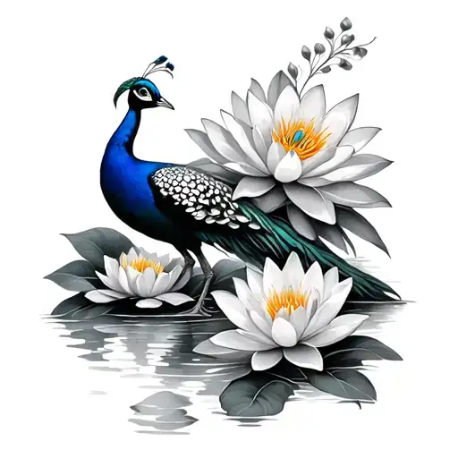 Peacock And Water Lily