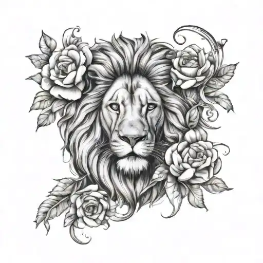 Lion Surrounded By Flowers Intertwined