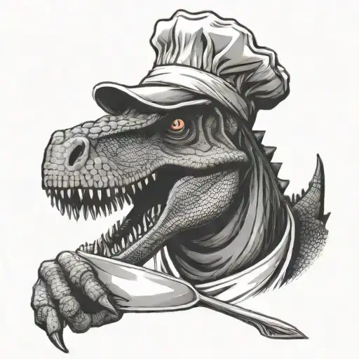 Dinosaur In A Chef's Hat And With A Knife In Its Paw