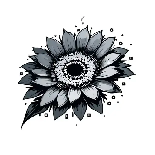 A Sleek Black And Grey Tattoo Of A Computer Chip Morphing Into A Blooming Flower