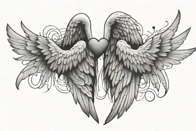 Angel Wings With A Heart Beat Line And Numbers
