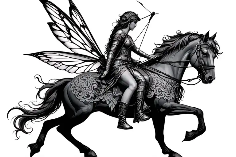 Fairy Warrior On Horse Back With Bow And Arrow