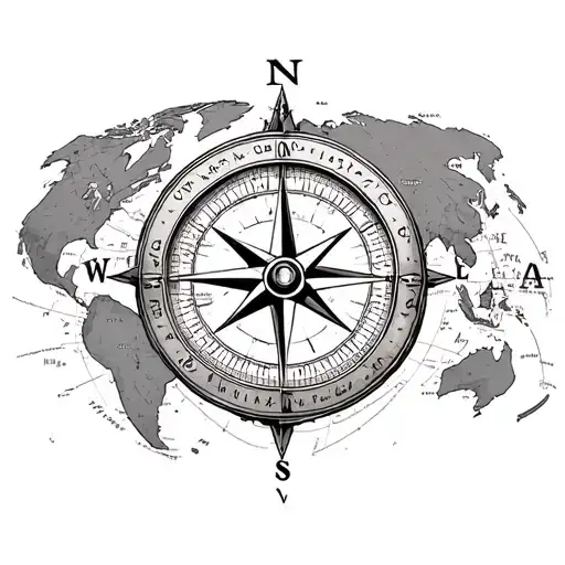 Old Side Compass On A Mundi Map