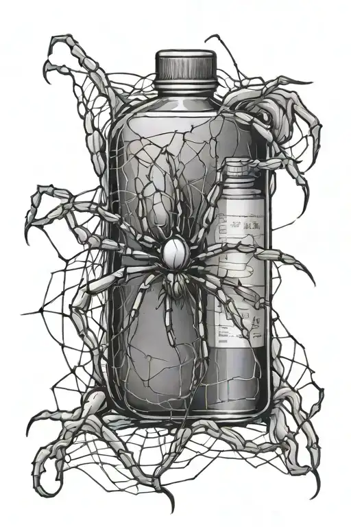Spider With A Pill Bottle Stuck In Web