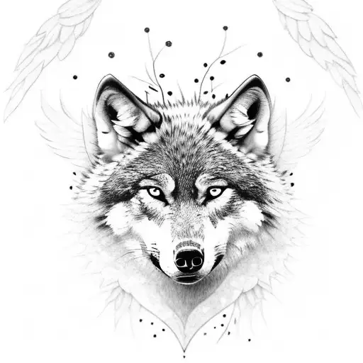 A Wolf Running Through A Field Of Wildflowers With Wings Sprouting From Its Back