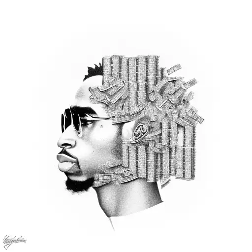 A Detailed Portrait Of Quavo Surrounded By A Halo Of Dollar Bills