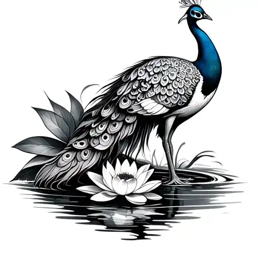 Peacock And Water Lily Tribal