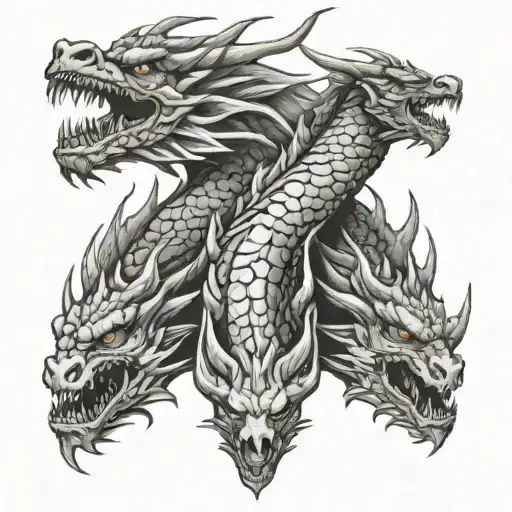 Dragon 3 Head Tattoo Holding