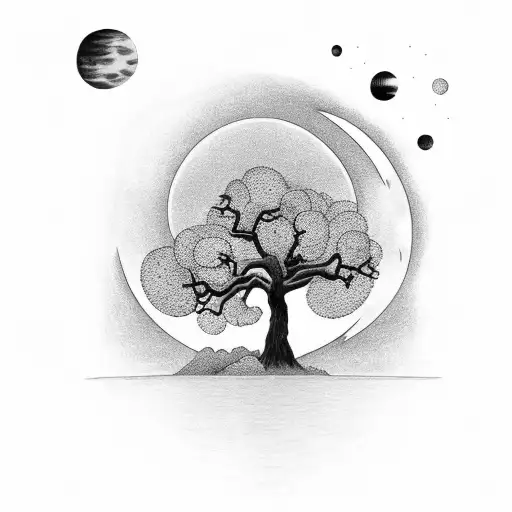 Pink Clouds Forming The Shape Of A Tree With Stars And Moons Hanging From Its Branches