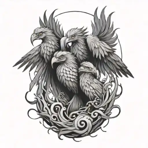 Three Headed Phoenix Rising From The Ashes