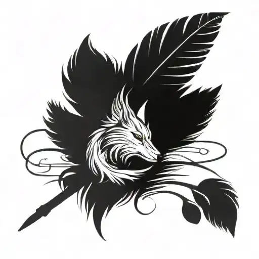 A Feather Turning Into Musical Notes With A Wolf Silhouette In The Background