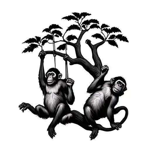 2 Hindu Monkeys Swinging From A Tree