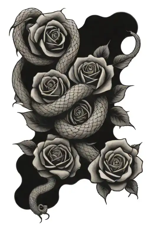 Roses Intertwined Large Snake Coiled