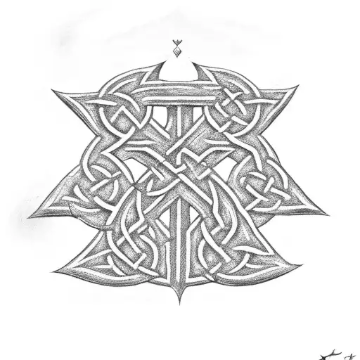 Black And White Ankh With Celtic Design