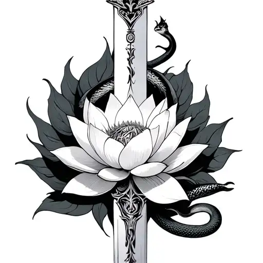 A Sword With Lotus Flower Blooming And A Snake W Masce Ghostface