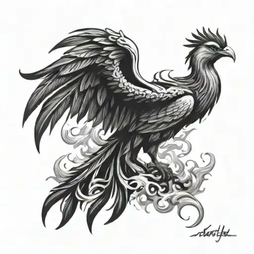 Three Headed Phoenix Rising From The Ashes Symbolizing Overcoming