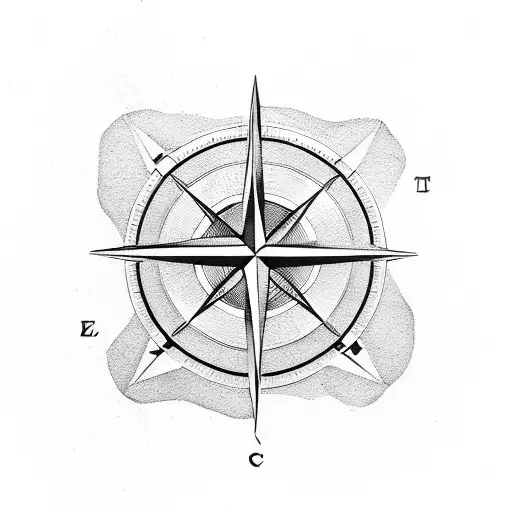 A Minimalist Geometric Compass With Subtle Skull And Anchor Elements