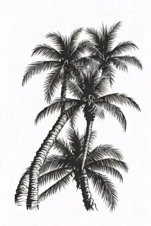 2 Palm Trees Black And White Drawing
