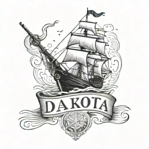 A Traditional Ship With The Word Dakota Above It And The Word Sailor Written Under It