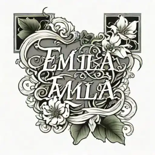 Emilia Name Spelled Out With Jade Flower Vines Wrapped Around Lettering And Hanging