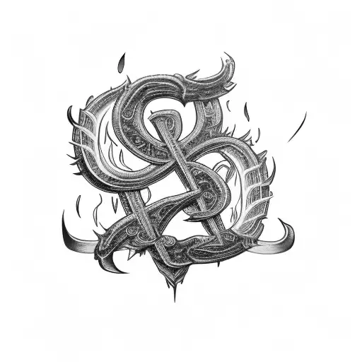 Old English D Surrounded By Flames And Money