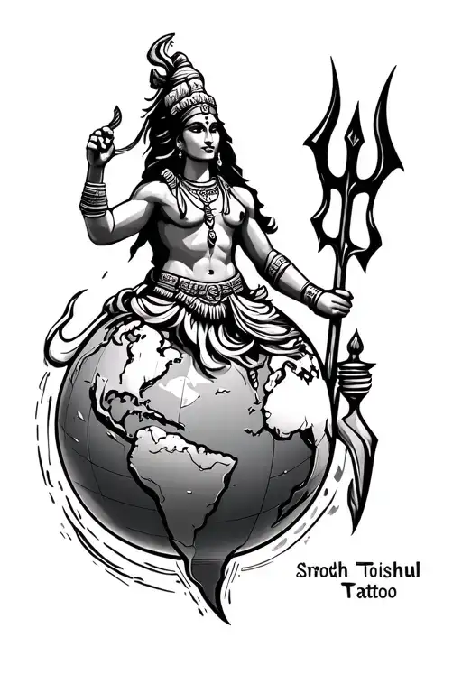 Shiv Coming On Globe With Trishul Trident With Landing Mode Holding Trident