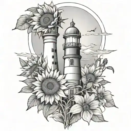 Lighthouse And Sunflowers