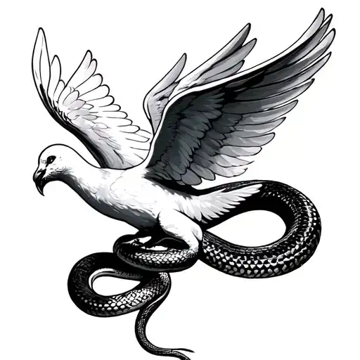 Dove Spreading Wings And Snake Coiled