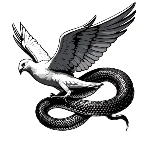 Dove Spreading Wings And Snake Coiled