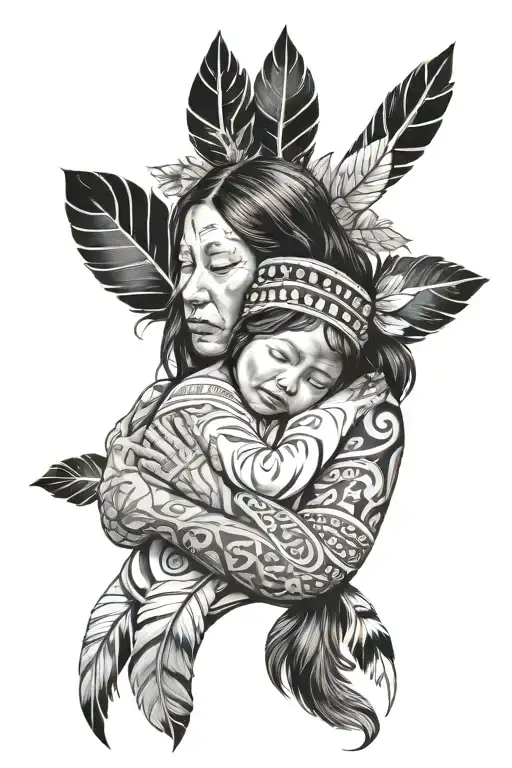 Native American Mother Swaddling Baby Girl