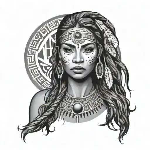 Beautiful Woman With Taino Face Markings And Long Hair
