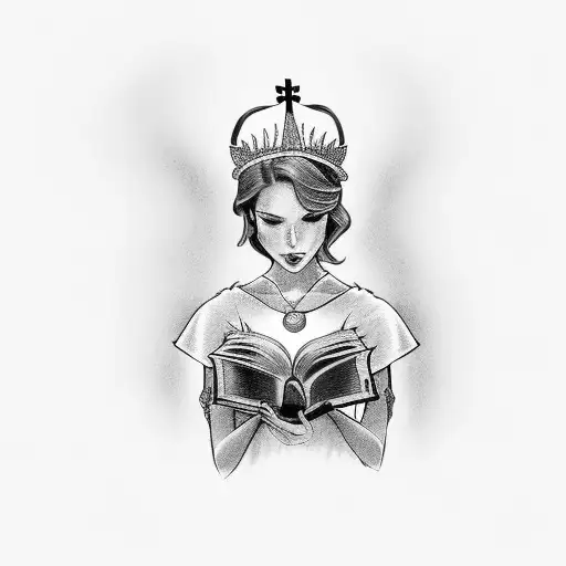 A Powerful Woman Holding A Bible With A Crown On Her Head