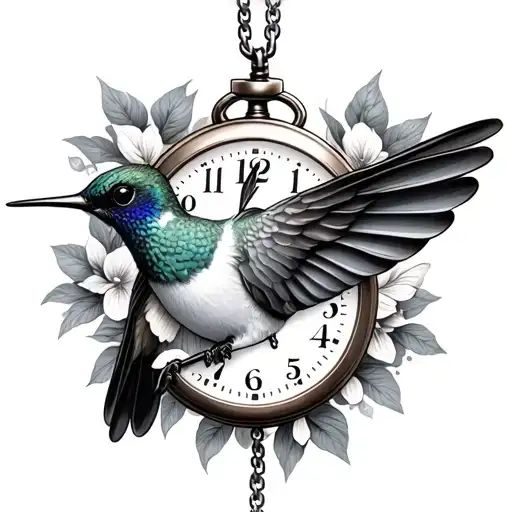 Humming Bird Holding Pocket Watch Chain By The Feet
