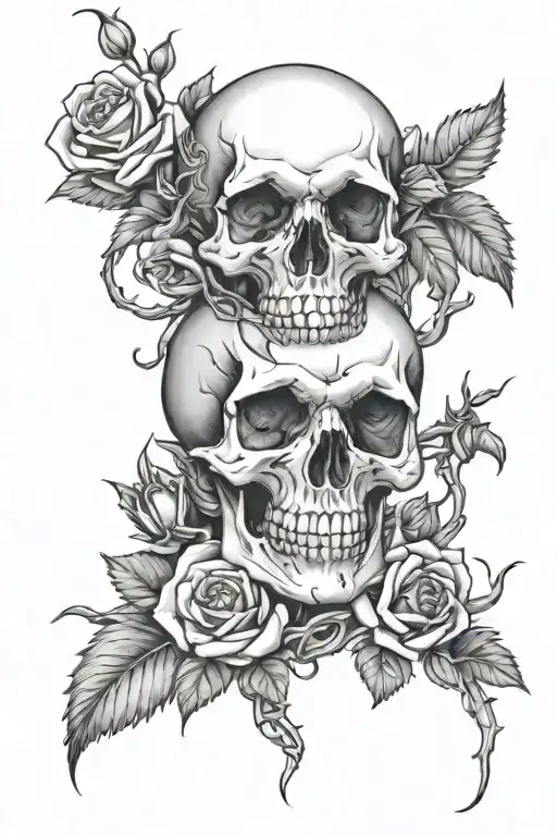 Skull And Roses With Thorn Vine