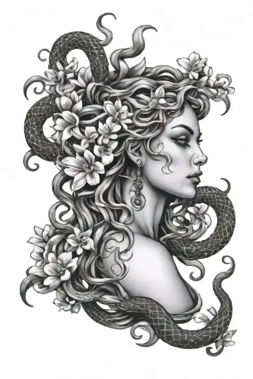 Medusa With Snakes And Orchids Intertwined